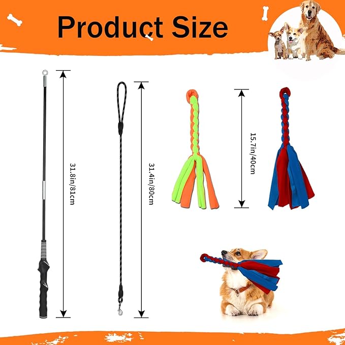 Flirt Pole for Dogs, Interactive Dog Toys Teaser Wand Play Pole with Fleece Rope Lure Chewing Toy for Small Medium Large Dogs Puppy Outdoor Exercise & Training …