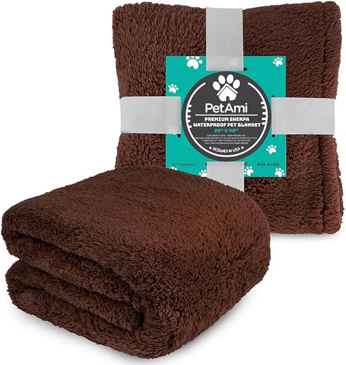 PetAmi Fluffy Waterproof Dog Blanket for Small Medium Dogs, Soft Warm Pet Sherpa Throw Pee Proof Couch Cover, Reversible Cat Puppy Bed Blanket Sofa Protector, Plush Washable Pad (Brown, 29x40)