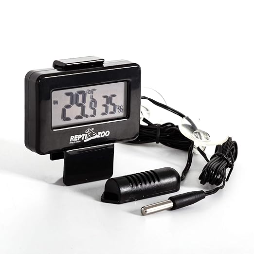 REPTI ZOO Reptile Terrariums Digital Max Min Thermometer Hygrometer with Probes Fit for Reptile Tanks Vivariums Brooders and Incubators, Multiple Mounting Options