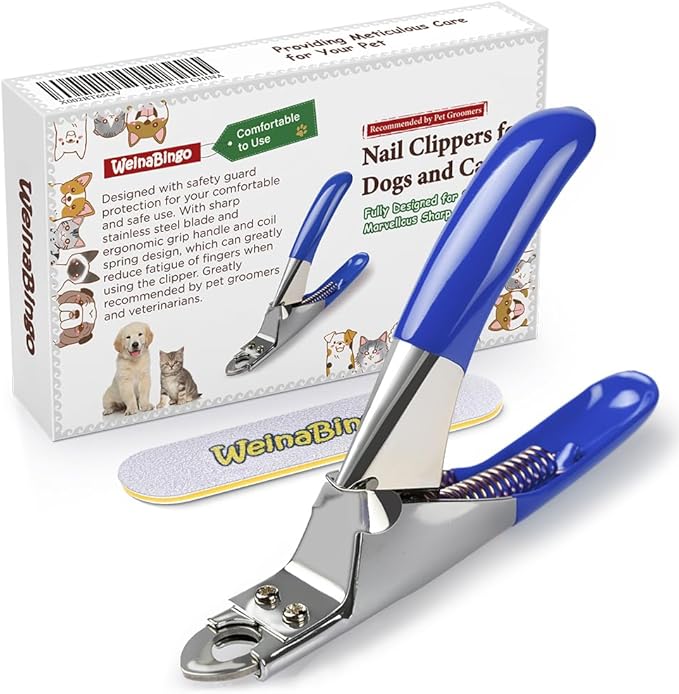 Dog Cat Pets Nail Clippers, Professional Pets Claw Trimmer with Free Nail File, Sharp Stainless Steel Blade, Sturdy Non Slip Handles - for Safe, Professional at Home Grooming