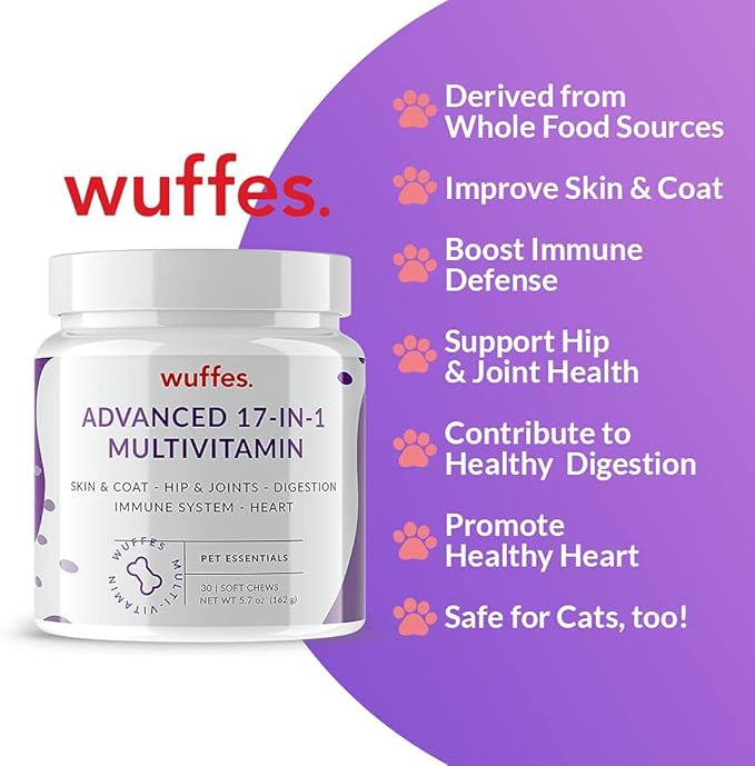 Wuffes 23-in-1 Chewable Dog Multivitamin&Supplements - Dog Multivitamin for Small&Large Breed - Pet Vitamins and Minerals for Coat, Heart, Hips&Joints, Digestion&Immune System, 30 Soft Chews (17-in-1)