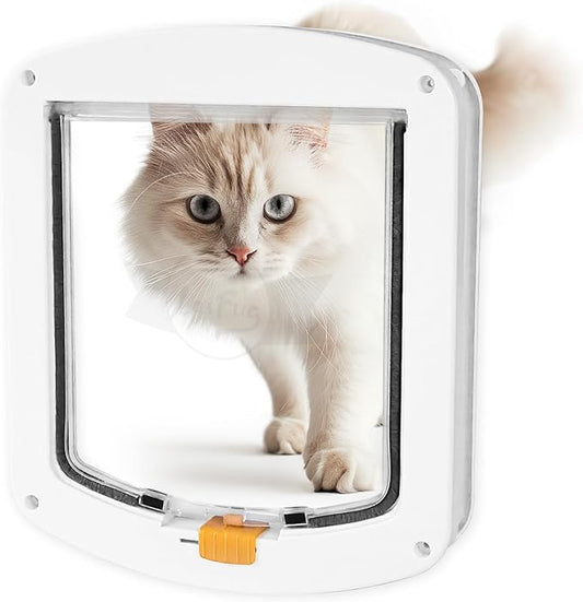 Laifug Large Cat Door (Outer Size 11.2" x 9.2"), 4 Way Locking Cat Flap Door for Interior Exterior Doors, Weatherproof Pet Door for Circumference < 23"