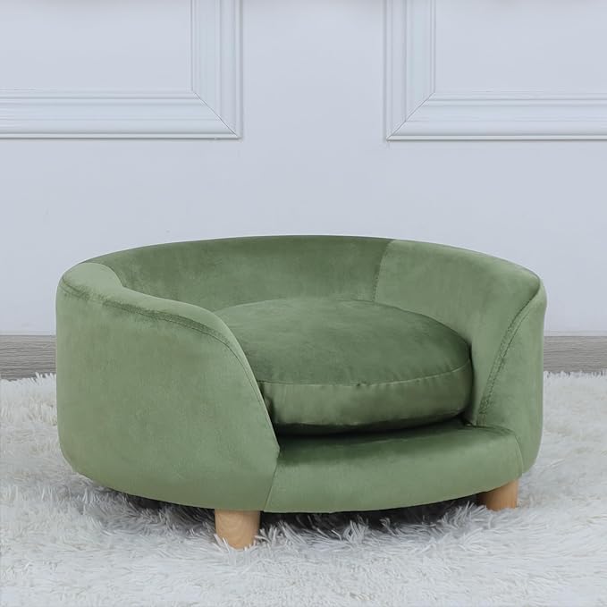 Dog Sofas and Chairs for Small Pet/Dog Sofa Chair with Soft Velvet Fabric / /Wooden Frame Cat Sofa Chair/Dog Sofa Bed with Washable Cushion for Small Dog Rest Using (green)