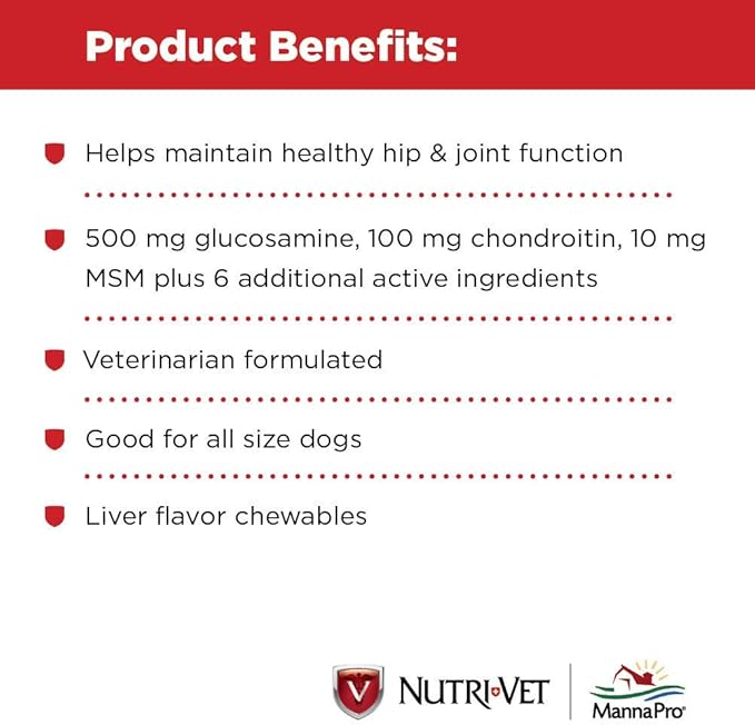 Nutri-Vet Hip & Joint Chewable Dog Supplements | Formulated with Glucosamine & Chondroitin for Dogs | 180 Count