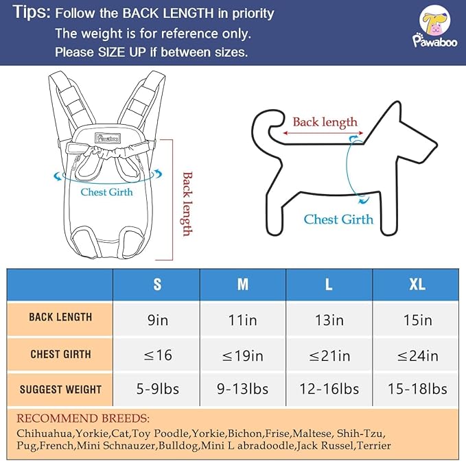 Pawaboo Pet Carrier Backpack, Adjustable Pet Front Cat Dog Carrier Backpack Travel Bag, Legs Out, Easy-Fit for Traveling Hiking Camping for Small Medium Dogs Cats Puppies, XL, Blue