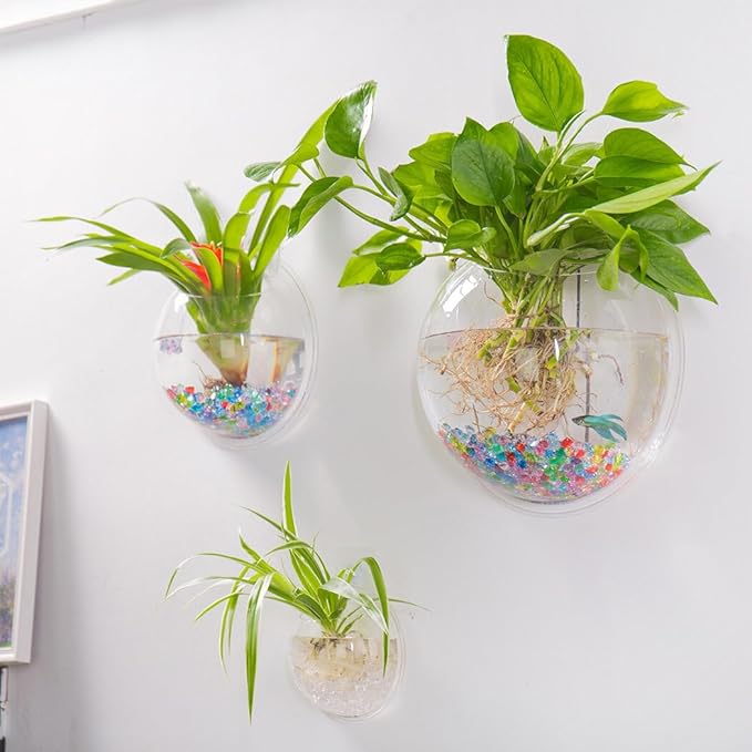 Outgeek Wall Fish Bubble Wall Hanging Bowl Clear Acrylic Vase Flower Plant Pot Aquarium 9in (0.5-Gallon)