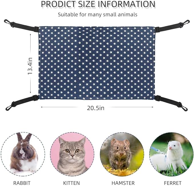 Pet Hammock for Cage Reversible Cat Hanging Hammock Soft Hanging Bed for Ferret Kitten Puppy Cats Small Dogs Rabbits Small Animals Double-Sided Pet Cage Hammock with Adjustable Straps & Plastics Hooks