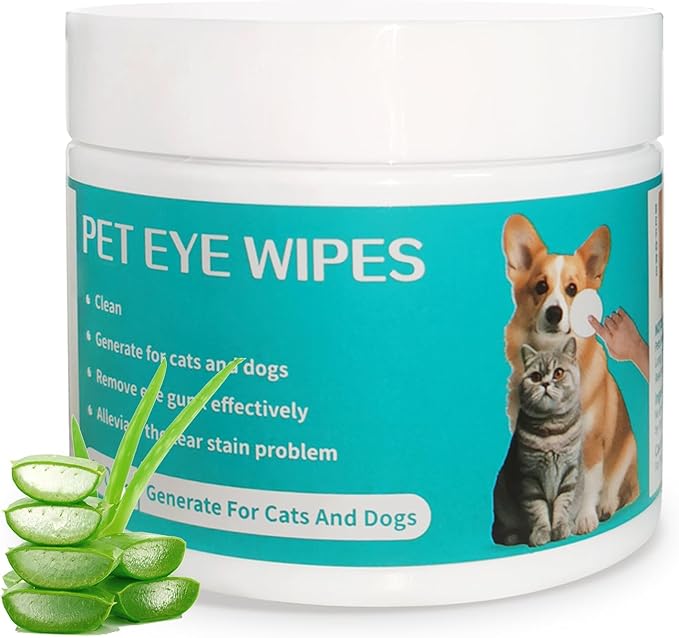 Pet Eyes Wipes for Dogs & Cats, Soft Gentle Tear Stain Remover Wipes, Non-Irritant Presoaked Eye Wash Pads, Natural Unscented Pet Eye Wipes for Remove Tear Stain, Eye Debris, Discharge, 100 Counts