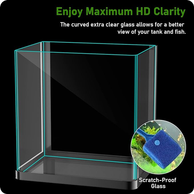 Betta Fish Tank, 2 Gallon Glass Aquarium, 3 in 1 Fish Tank with Filter and Light, Desktop Small Fish Tank for Betta Fish, Shrimp, Goldfish (Black)