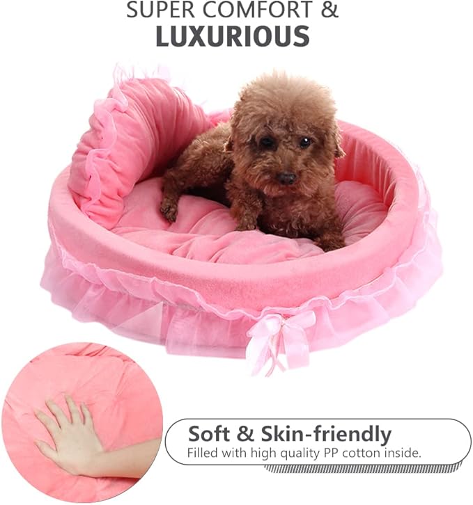 pawstrip Pink Dog Bed Washable Princess Cat Couch Soft Plush Pet Sofa Nest Mat Snuggle Kitten Puppy Cave Beds Cute Cozy Kitten Doggy Kennel Cushion Small Medium Dogs Cats Sleeping Pad (S, Pink)