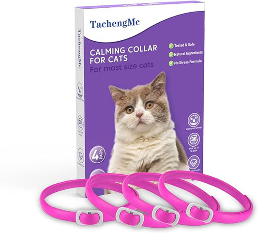 Calming Collar for Cats, 4 Pack Cat Calming Collar, Effective Relief Ancxiety Stress Cat Pheromone Collar, Water-Resistant & Adjustable Cat Calming Collar Fits Cats, Pink