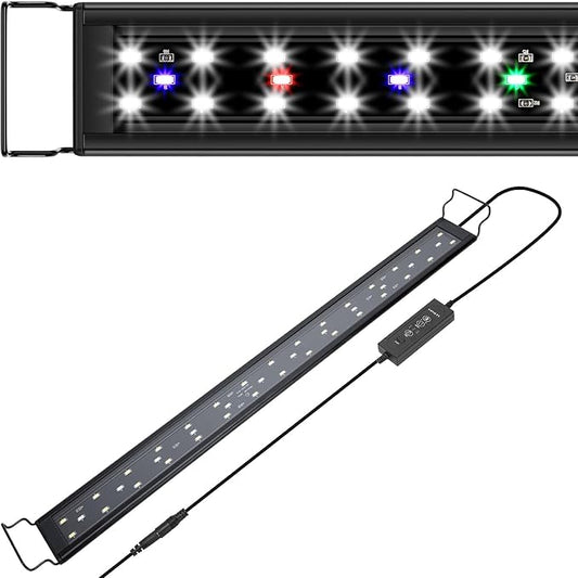 Aquarium Light,Full Spectrum Aquarium Light with Expandable Bracket,White Blue Red Green LEDs, Adjustable Timer and Brightness for 36~46IN Fish Tank