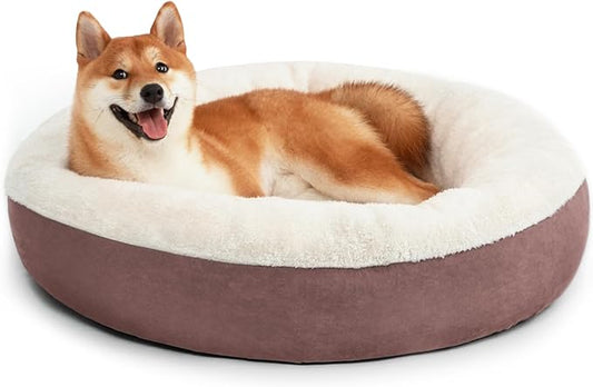 Love's cabin Round Donut Cat and Dog Cushion Bed, 30in Pet Bed for Medium or Large Dogs, Anti-Slip & Water-Resistant Bottom, Soft Durable Fabric Pet beds, Washable Calming Cat & Dog Bed Burlwood