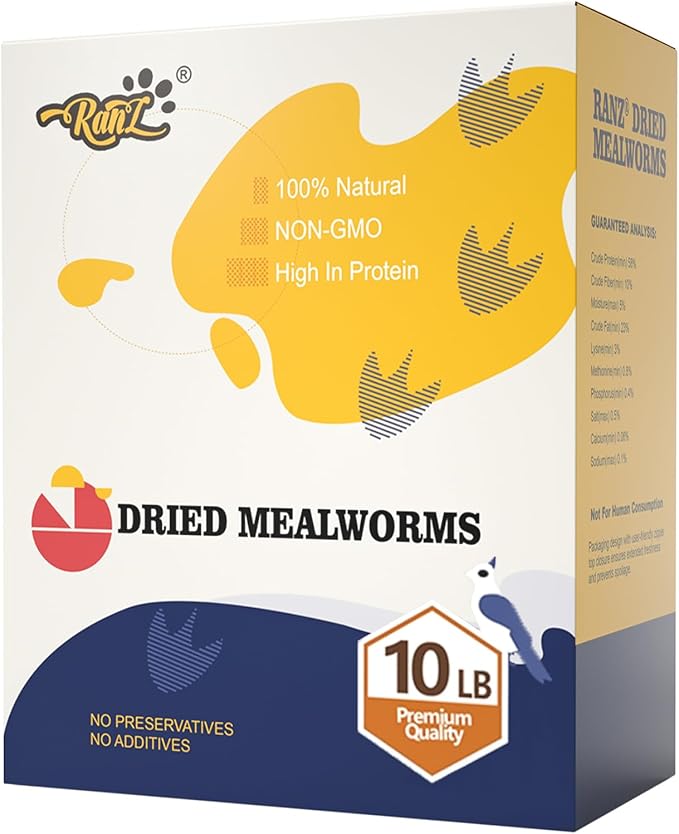 10LBS Non-GMO Dried Mealworms for Chickens, High Protein Meal Worms, Premium Chicken Feed, Perfect Bird Food and Chicken Treats, Whole Large Mealworms for Wild Birds, Ducks, Fish