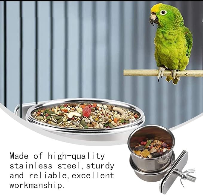 2 Pcs Parrot Feeding Cups Birds Food Dish Parrot Bowl Stainless Steel Parrot Feeding Cups Sturdy Water Bowl Bird Feeding Dish Suitable for Parrots or Other Birds Bird Feeding Dish (S-1.73in/2.17in)