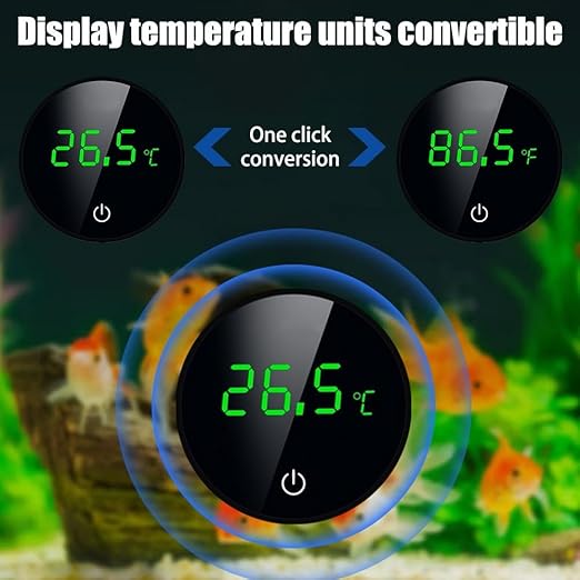 Aquarium Thermometer,USB LED Stick-on Digital Fish Tank Thermometer with Touch Buttons ℃/℉ for Fish Turtle Aquarium Temperature Measurement