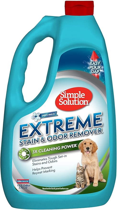 Simple Solution Extreme Pet Stain and Odor Remover | Enzymatic Cleaner with 3X Pro-Bacteria Cleaning Power | Spring Breeze, 1 Gallon