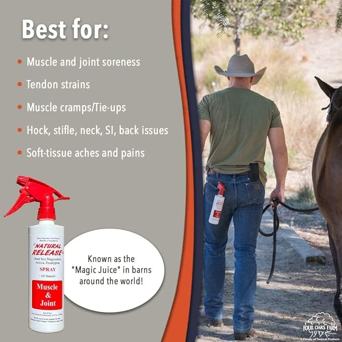 Natural Release Muscle Spray Treatment - Horse Liniment for Sore Muscles, Joint Pain, Tendon & Inflammation Relief - Easy to Use, Fast Acting, Alcohol & Menthol Free (16 oz)