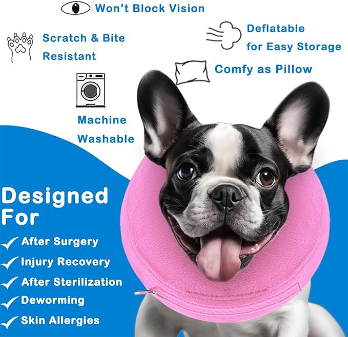 Inflatable Dog Cone Collar (XL Size), Soft Blow-up Protective Recovery Dog Collar, Pet Donut Cone Collar, Comfy Elizabethan Collar After Surgery for Large Dog Prevent Biting Scratching, Pink