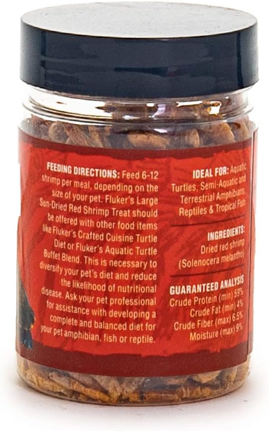 Fluker's All Natural Large Sun-Dried Red Shrimp, High Protein Treats, Aquatic Turtle Food, Great for Aquatic Frogs, Tegus, Monitors, and Tropical Fish, 6 oz