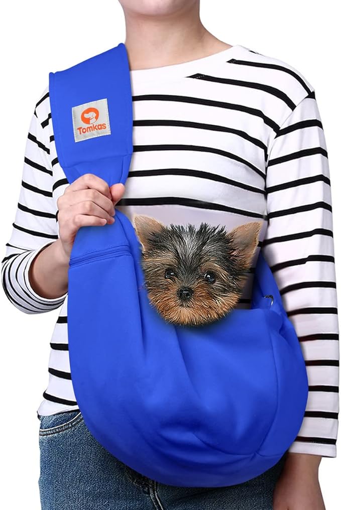 Tomkas Dog Sling Carrier for Small Dogs - Royal Blue, Adjustable Strap & Zipper Pocket, Up to 10 lbs. Perfect Puppy Carrier for Small Dogs