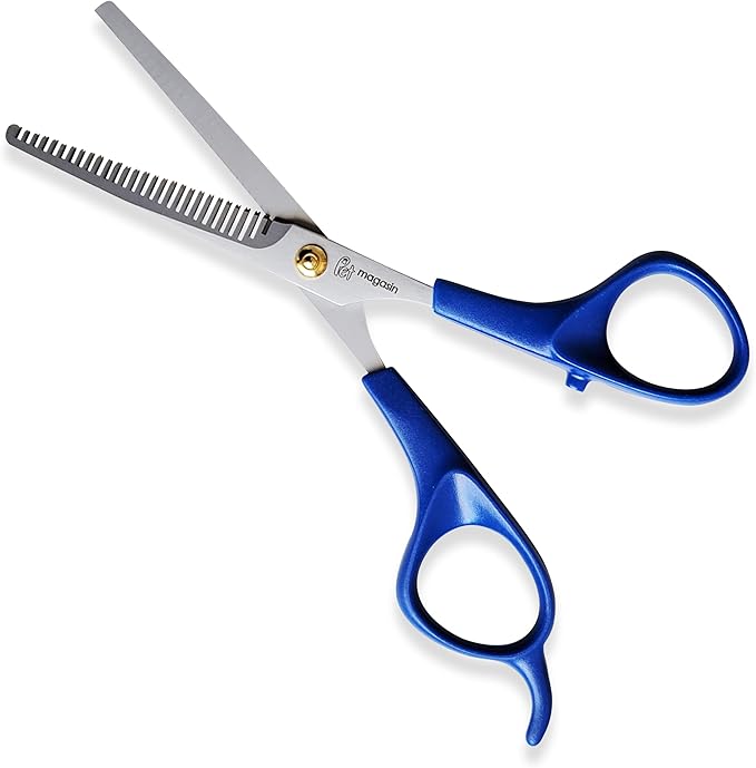 PET MAGASIN Pet Thinning Shears - Professional Thinning Scissors with Toothed Blade - Blue