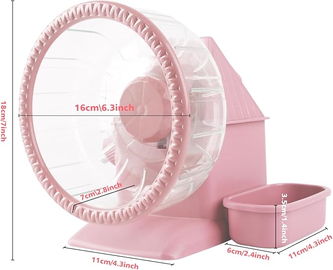 Silent Hamster Wheel Multifunctional Hamster Wheel Quite Running Spinner Wheel Accessories with Food Bowl Water Bottle for Hamsters Dwarf Gerbil (Pink)