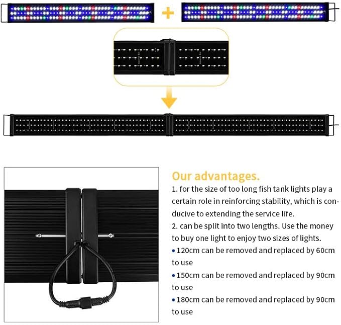 KZKR Upgraded Aquarium Light Multi-Color Remote Control 60-72 inch LED Hood Lamp for Freshwater Marine Plant Fish Tank Light Decorations