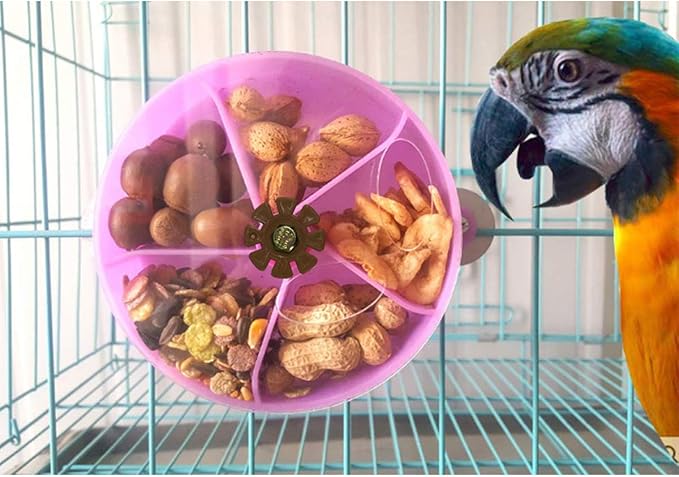 Bird Creative Foraging System Wheel Seed Food Ball Rotate Training Toy for Small and Medium Parrots Parakeet Cockatiel Conure (PURPLE)