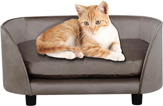 Dog Sofas and Chairs for Small Pet/Cat Sofa Chair with Velvet Fabric/Pet Sofa Bed with Comfortable Washable Cushion/Dog Bed for for Small Dog Rest Using (Brown)