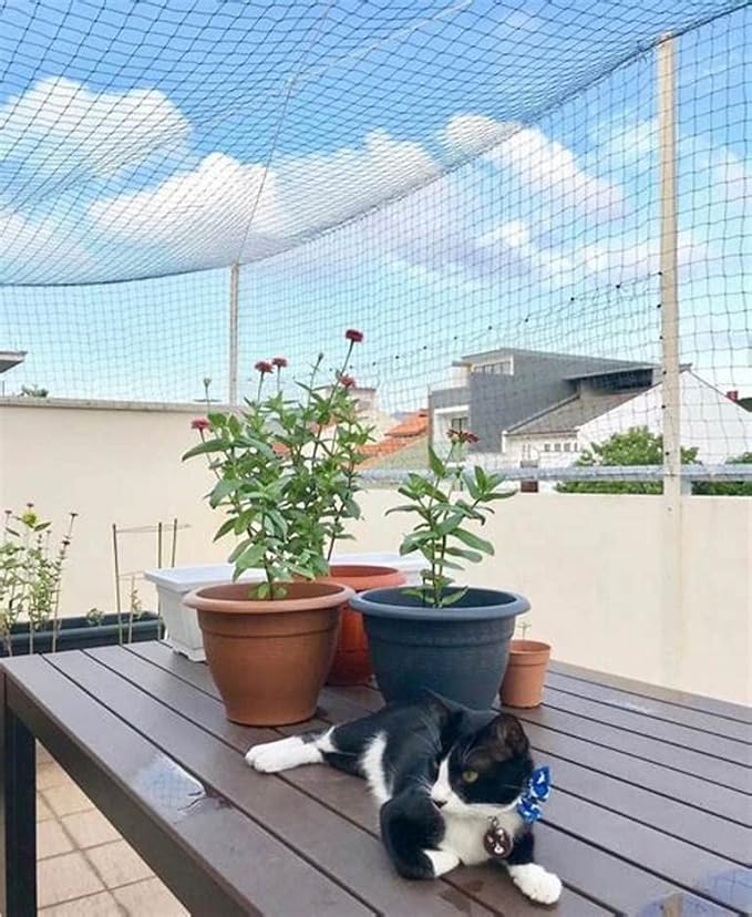 JUMXSRLE Cat Netting Balcony, UV & Weather-Resistant Cat Balcony Safety Net, Transparent Nylon Pet Mesh Fence Cat Netting for Patio, Balcony, Rail, Stairs, Terraces - 10x13ft