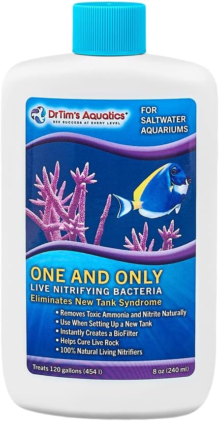 Dr. Tim’s Aquatics Saltwater One & Only Nitrifying Bacteria – For New Fish Tanks, Aquariums, Water Filtering, Disease Treatment – H20 Pure Fish Tank Cleaner – Removes Toxins – 8 Oz.