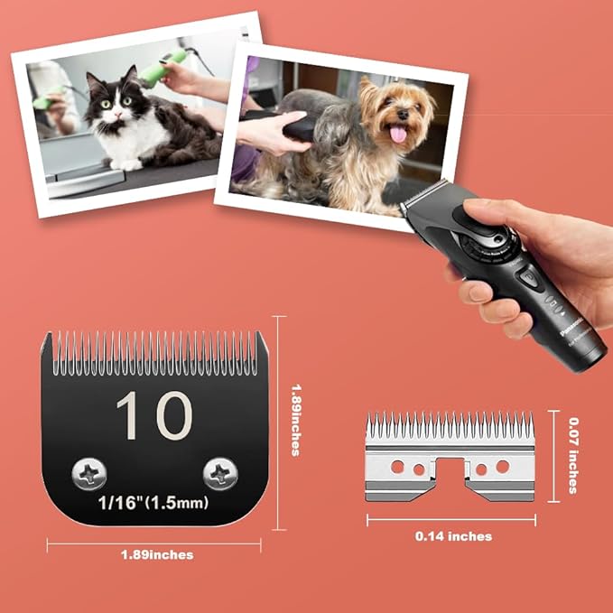 10# Pet Dog Grooming Detachable Blades with Extra Clipper Stainless Steel Blade, Compatible with Andis Size-10# Cut Length 1/16"(1.5mm), Most A5,KM Series Clippers,Made of Ceramic Blade (Black)