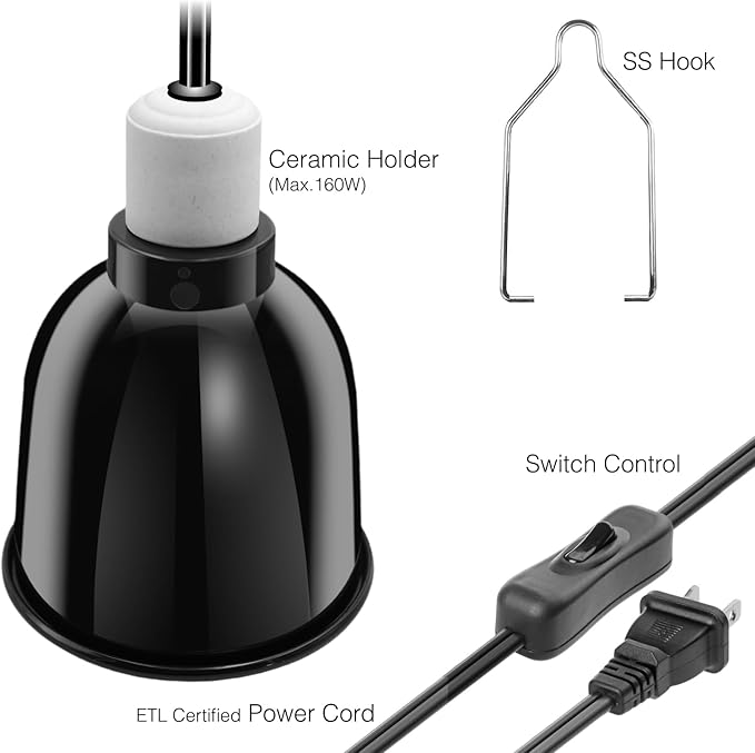 Reptile Light Fixture, 5.5'' Standard Dome for Reptile Basking Bulb Light/Heat Lamp/Ceramic Heat Emitter, 5.5 Inch Light Dome