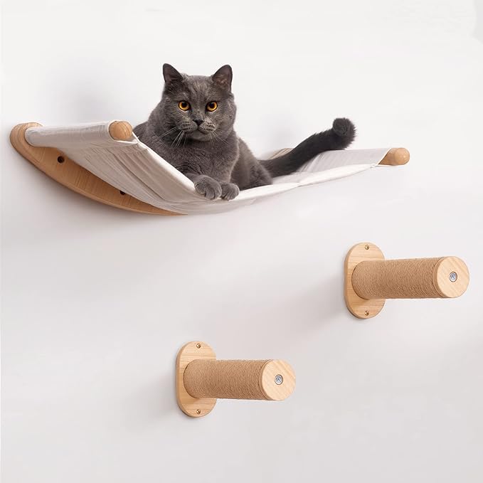 7 Ruby Road Cat Hammock Wall Mounted Cat Shelf with Two Steps - Cat Wall Shelves and Perches for Sleeping, Playing, Climbing, and Lounging - Modern Cat Bed & Furniture for Large Cats or Kitty