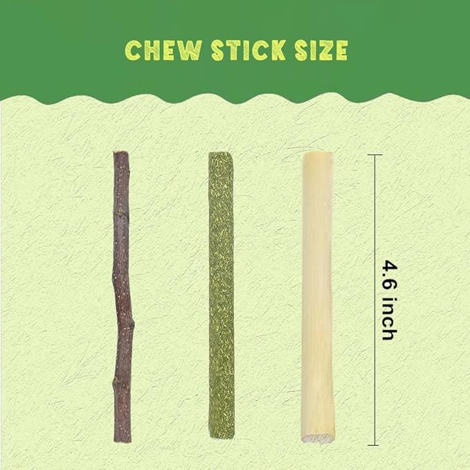 Rabbit Treats Chew Sticks,Natural Apple Sticks Timothy Hay Sweet Bamboo Sticks, Hamster Cage Accessories for Chinchilla Gerbil Rat Degu,Guinea Pig Food Toys Supplies,5.6 oz