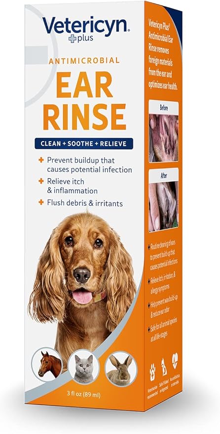 Vetericyn Plus Dog Ear Rinse | Dog Ear Cleaner to Soothe and Relieve Itchy Ears, Safe for Cat Ears, Rabbit Ears, and All Animal's Ear Problems. 3 ounces