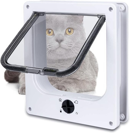 Upgraded Version - Cat Doors Flap (for Cat up to 29.5lb), Magnetic Pet Door with 4 Way Locking for Interior Exterior Doors, Weatherproof Gate, Easy Installation