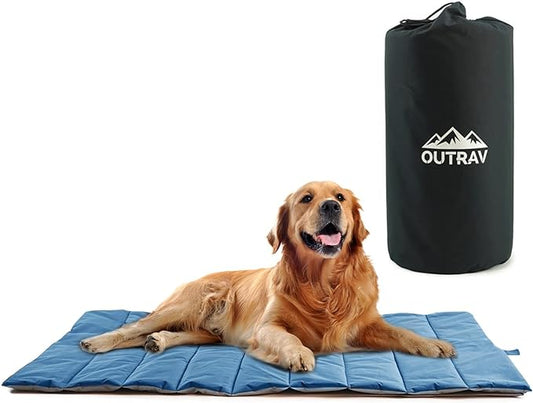 Waterproof Indoor Outdoor Dog Mat with Carry Bag, Washable Lightweight 43” x 26” Portable Travel Pad for Pet – Durable, Plush, Thick, Heavy Duty Floor or Crate Cushion for Sleeping Inside, Outside