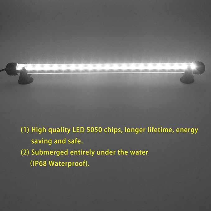 LED Aquarium Light, Fish Tank Lights Underwater Crystal Glass Bright LED Lights IP68 Waterproof Submersible Lights Strip Bar Aquarium Tank Top Lights, White, 15 Inch