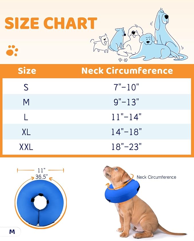 Supet Inflatable Dog Cone Collar Alternative after Surgery, Dog Neck Donut Collar Recovery E Collar to Stop Licking, Soft Dog Cone for Small Medium Large Dogs