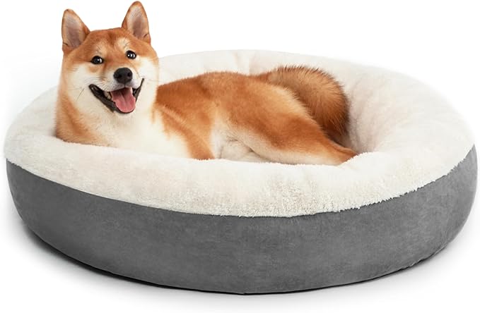 Love's cabin Round Donut Cat and Dog Cushion Bed, 30in Pet Bed for Medium or Large Dogs, Anti-Slip & Water-Resistant Bottom, Soft Durable Fabric Pet beds, Washable Calming Cat & Dog Bed Grey