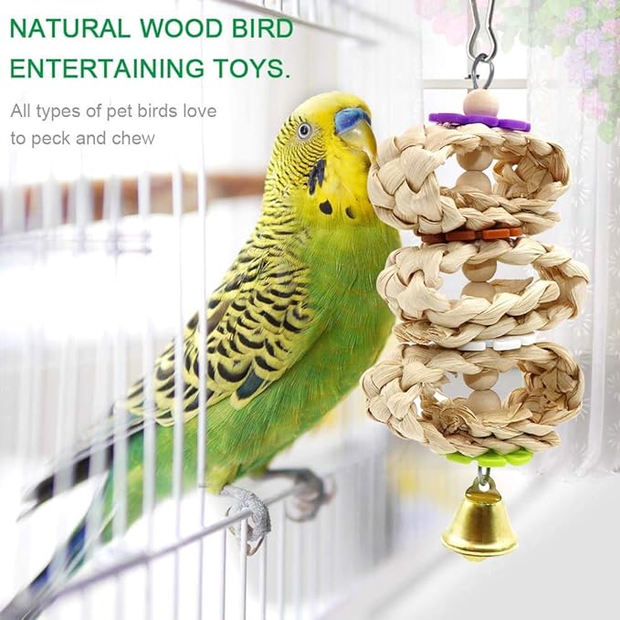 Bird Parrot Swing Toys, Chewing Standing Hanging Perch Hammock Climbing Ladder Bird Cage Toys for Budgerigar, Parakeet, Conure, Cockatiel, Mynah, Love Birds, Finches and Other Small to Medium Birds