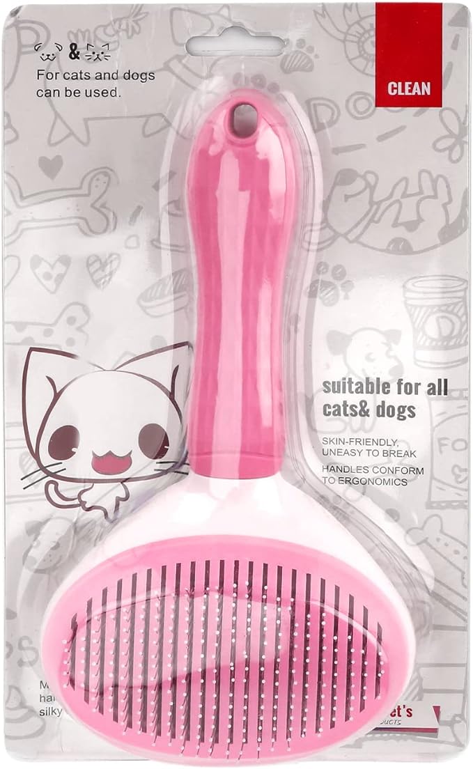 Depets Self Cleaning Slicker Brush, Dog Cat Bunny Pet Grooming Shedding Brush - Easy to Remove Loose Undercoat, Pet Massaging Tool Suitable for Pets with Long or Short Hair Pink