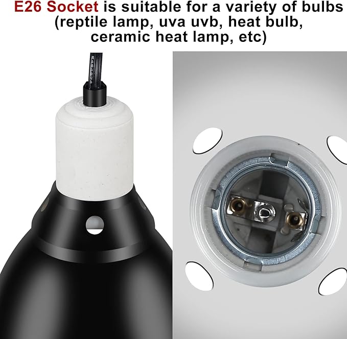 Reptile Lamp Bulb Fixture 5.5 Inch Deep Dome with Switch - Ideal for 60W/75W/100W/150W Heat Lamp Bulbs, Compatible with All E26 UVA/UVB/Basking Heat Bulbs