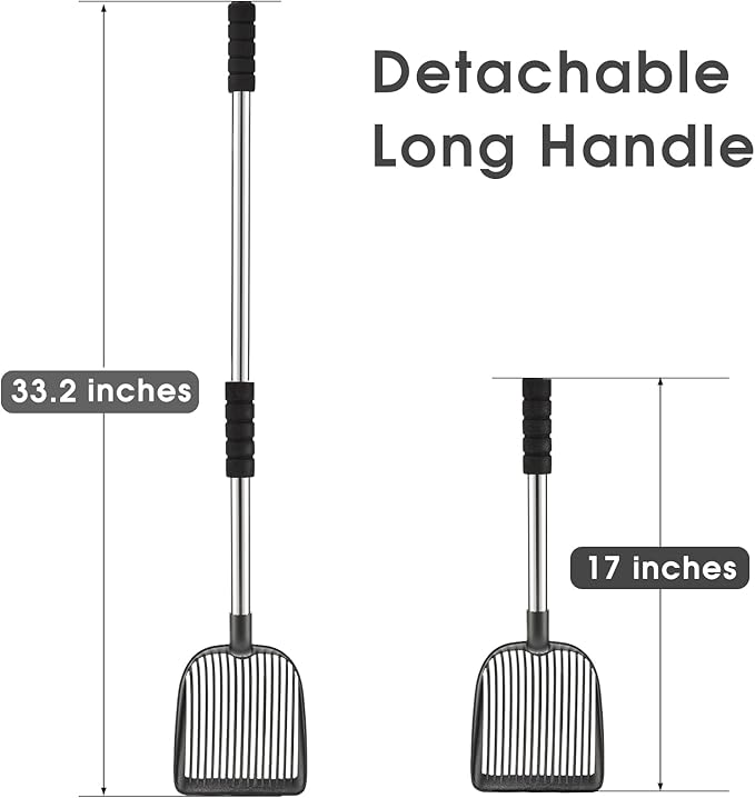 Yangbaga Newest Cat Litter Scoop, Long Handled Metal Litter Scooper with Deep Shovel, Non-Stick Detachable Cat Litter Sifter with Foam Padded Grip, Comes with Litter Scoop Holder