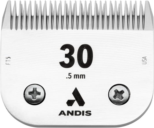 Andis – 64260, Ceramic Edge Pet Clipper Blade - Comprised of Carbon-Infused Steel, Size-30 Blade with Prolonged Sharp Edge, Cuts Hairs at 1/50-Inch Length – for Dogs & Medium Sized Animals, Chrome