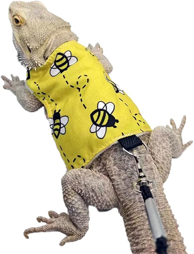 Bearded Dragon Harness Leash Soft Cotton Dinosaur Reptile Lizard Leash for Amphibians Small Pet Animals (Yellow)