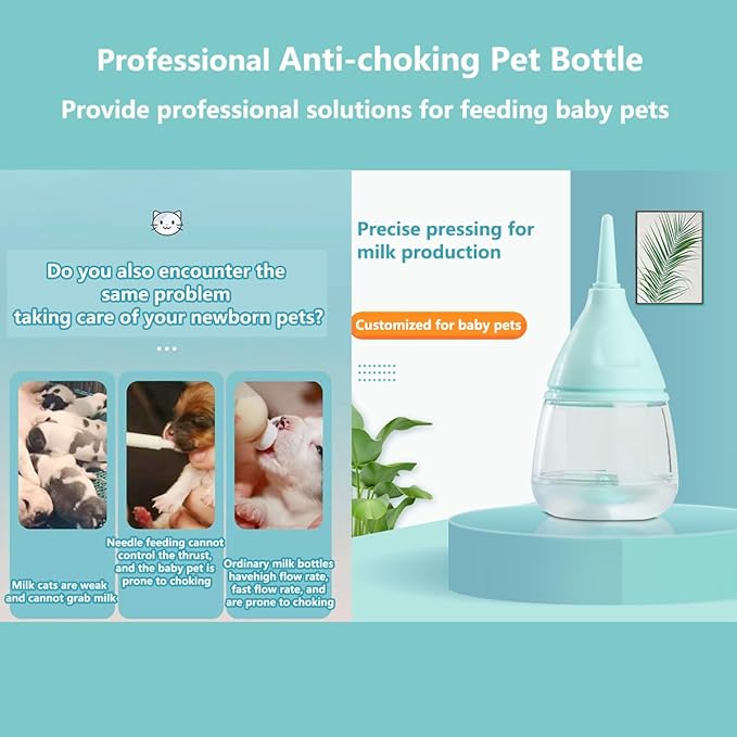 Kitten Bottles for Nursing,Puppy Bottles for Nursing Puppy Milk, Anti-Choking Puppy Feeder Design,with 3pcs Replaceable and Reusable Silicone Nipples for Feeding Newborn Pets (Pink, 6pcs Nipples)