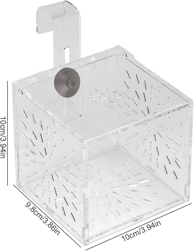 Fish Breeding Box Isolation Box, Solid Acrylic Fish Aquarium Acclimation Hatchery Incubator Box for Baby Fishes Shrimp Clownfish and Guppy, Hook Suction Fish Isolation Box